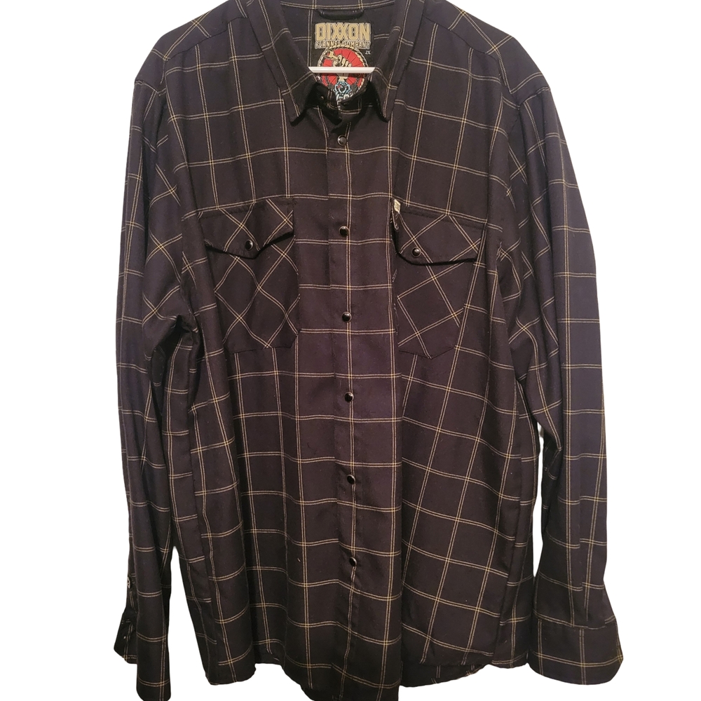 DIXXON Men's Black and Gold Plaid Shirt